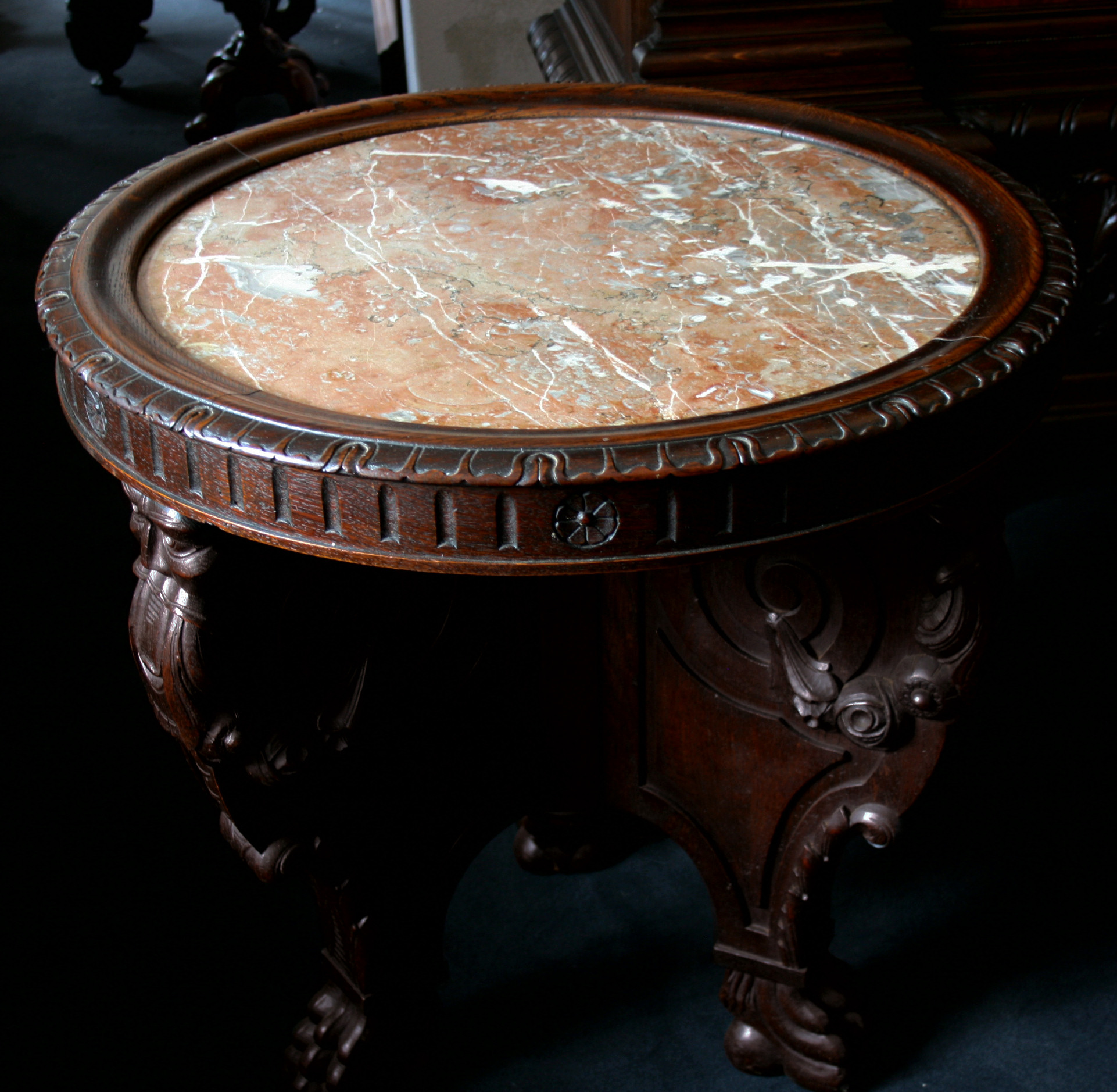 Bücherschrank mit Marmorplatte um 1930, eiche dunkel